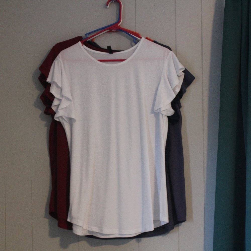 Ruffle sleeve, tunic blouse top White